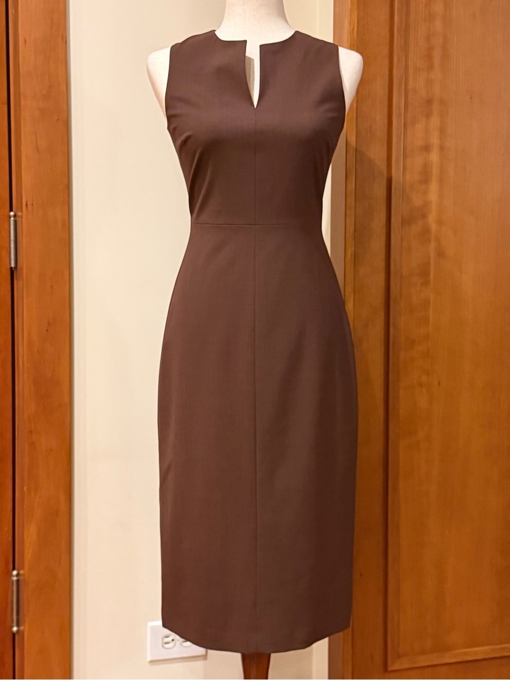 Theory Classic Sleeveless Notch-Neck Sheath Dress in Dark Brown/ Eggplant - Picture 2 of 10